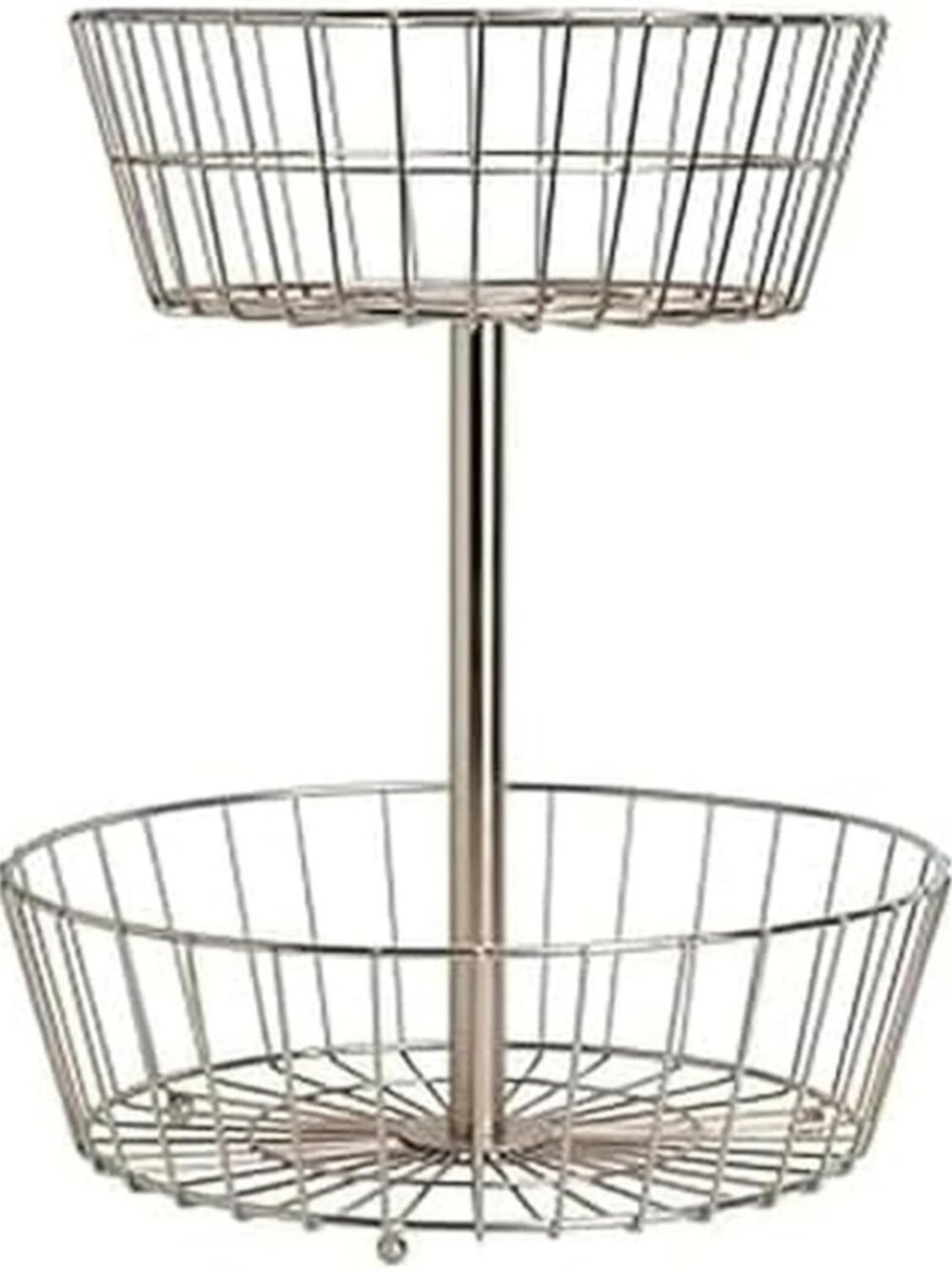 2-Tier Metal Fruit Basket Stand - Nickel Finish Kitchen Countertop Organizer